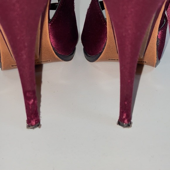 Leon Max I Wine Stiletto Heels W/ Silk Ribbon 7 - Picture 5 of 13